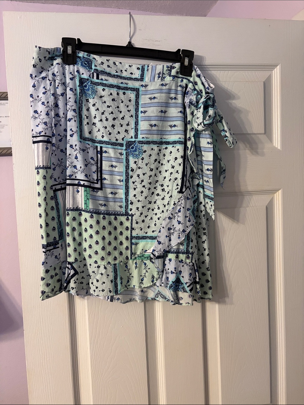 LOFT Mint & Navy Patchwork Print Skirt